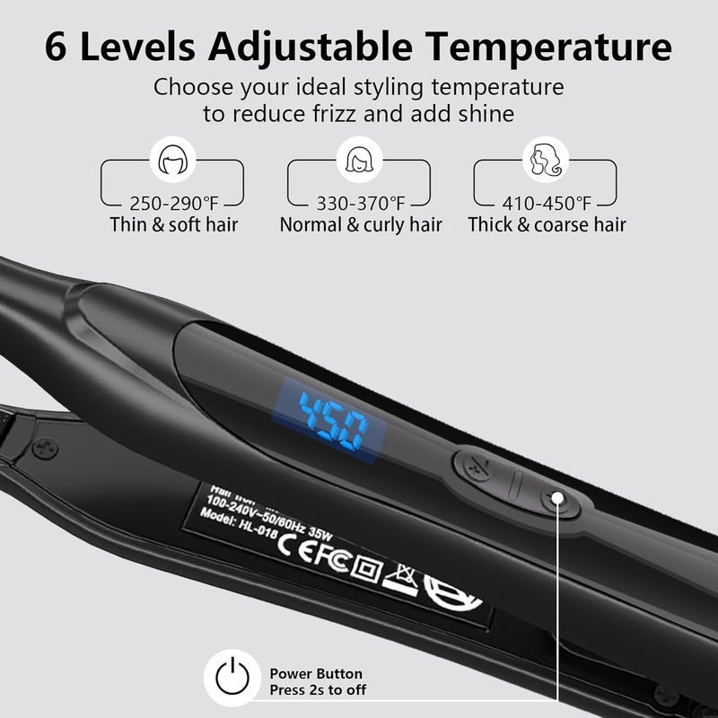DSHOW Pencil Flat Iron, 3/10" Small Flat Irons for Short Hair, Pixie Cut and Bangs,Tourmaline Ceramic Mini Hair Straightener for Edges with Adjustable Temperature, Auto Shut Off (Black) - Image 2
